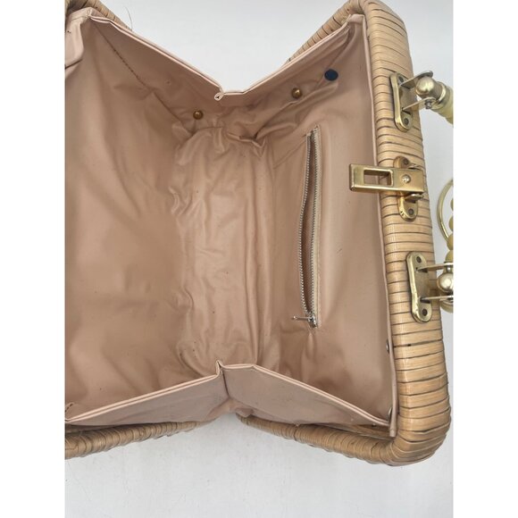 Vintage Wicker & Beaded Handbag With Acrylic Handles - Picture 9 of 10